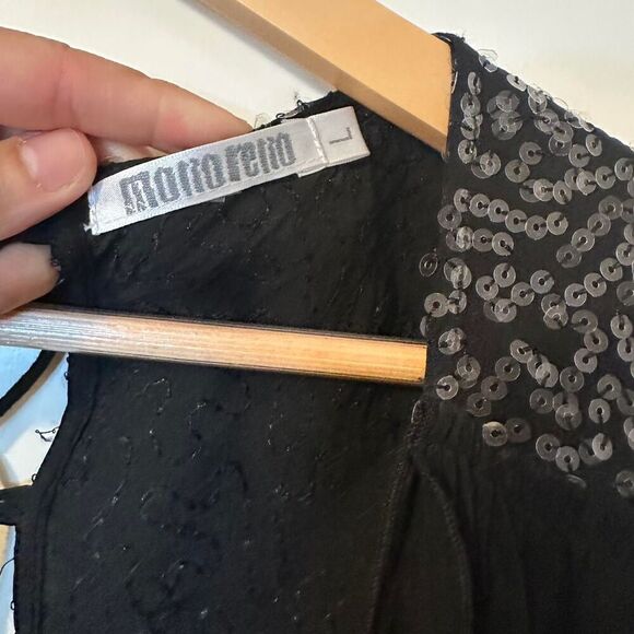 Black sequin ruffle vest with lace up back detail and adjustable ties in front - Picture 3 of 3